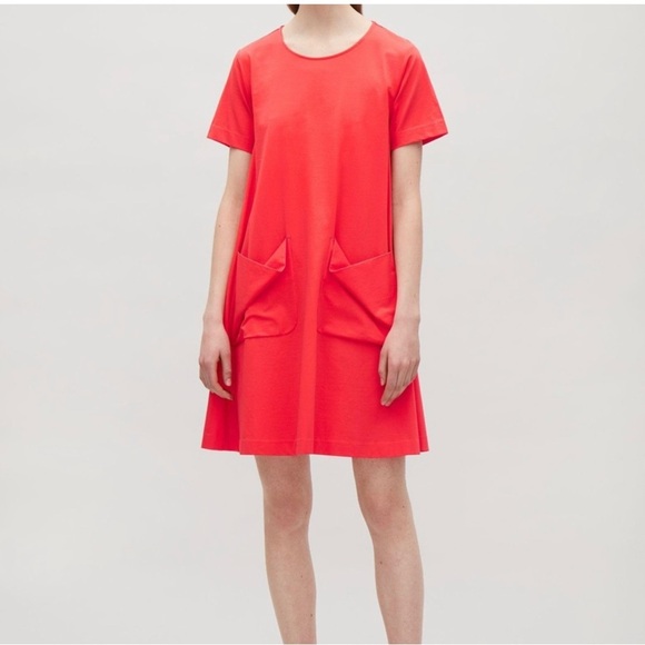 COS A-line Jersey Dress in signal red- size medium - Picture 2 of 7
